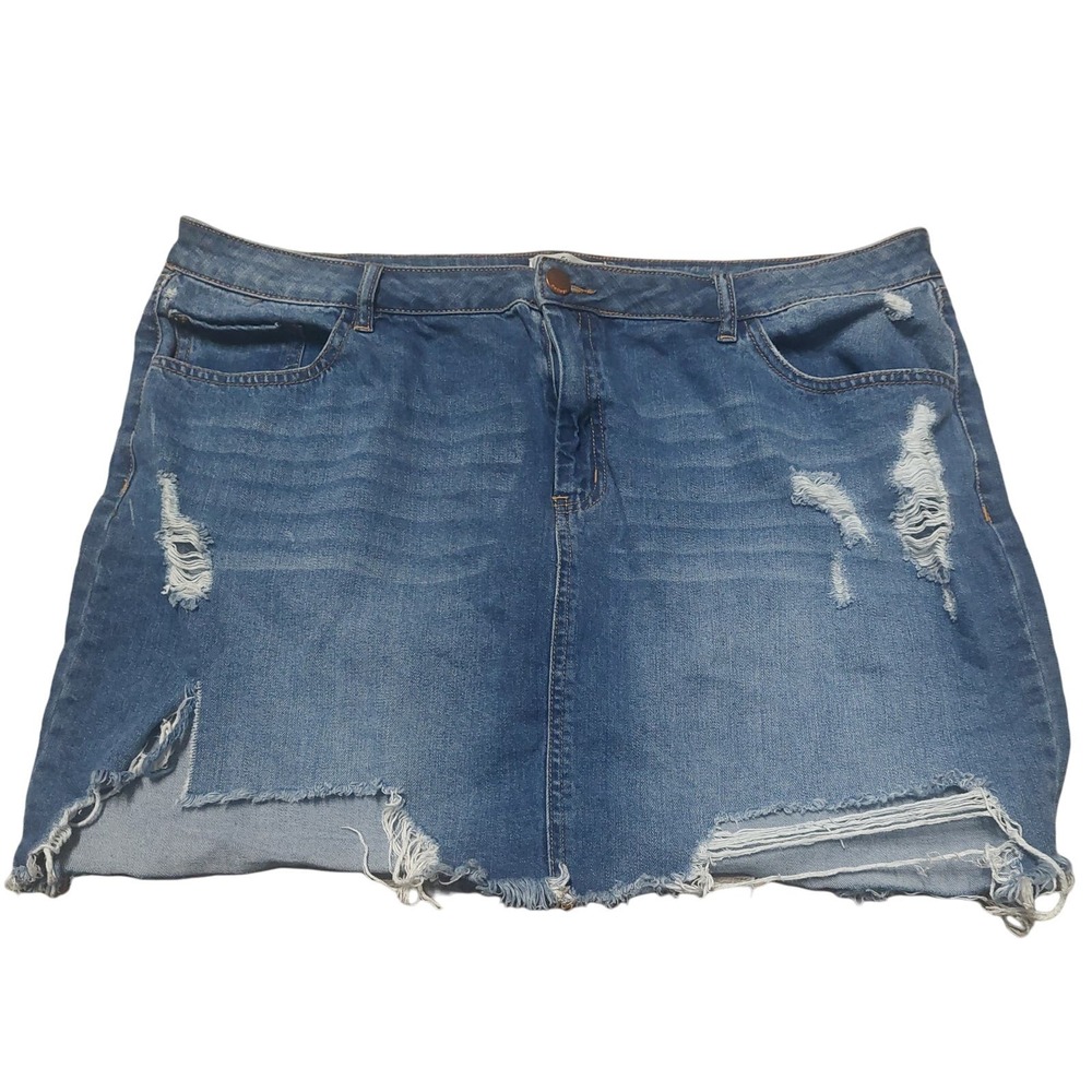Women Plus Mini Bluejean Distressed Skirt Refuge+ - Picture 1 of 6